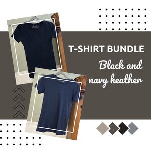 Bundle Black and Navy Heather Eddie Bauer Black Crew Neck T-Shirts